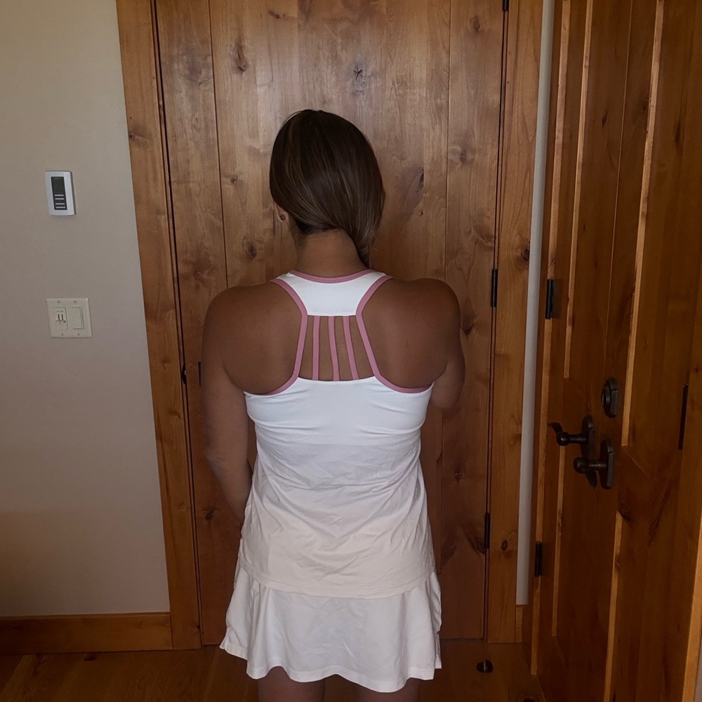 Sofibella White & Pink Strappy Racerback Tennis/Workout Tank – Women’s Large - Picture 6 of 6